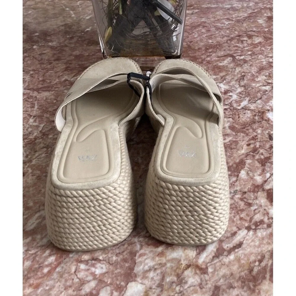 NWT Zara Jute Platform Y2K Wedge Heels Leather Upper Criss-Cross Sandals US 9/40 - Picture 8 of 10